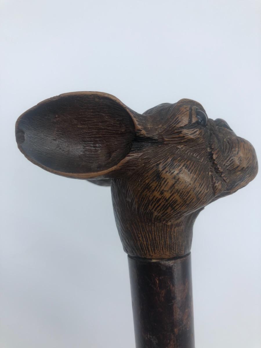 Antique Black Forest bulldog’s head walking stick cane