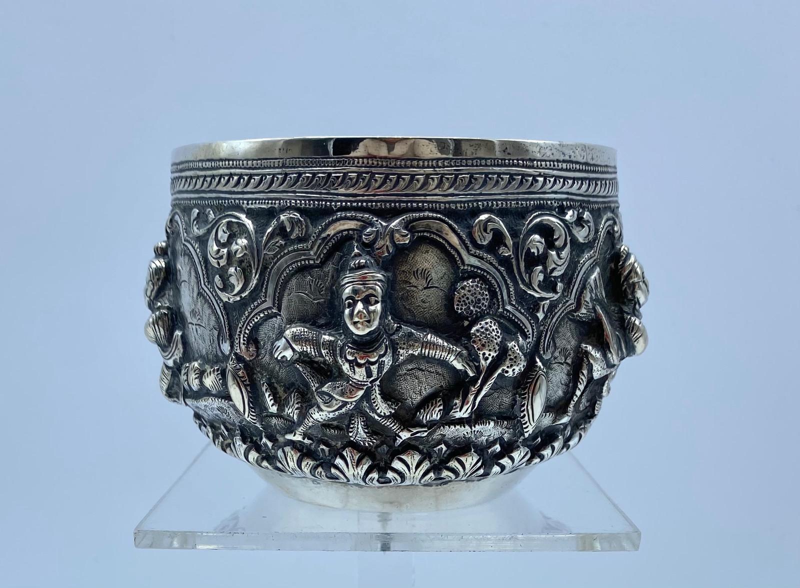 Antique Burmese solid silver Thabeik bowl 