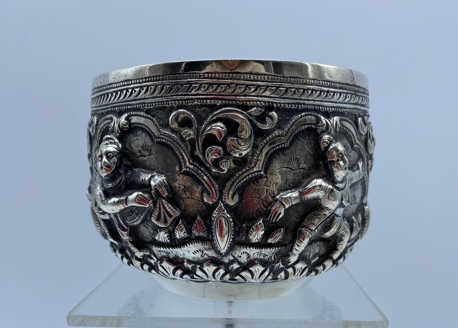 Antique Burmese solid silver Thabeik bowl 
