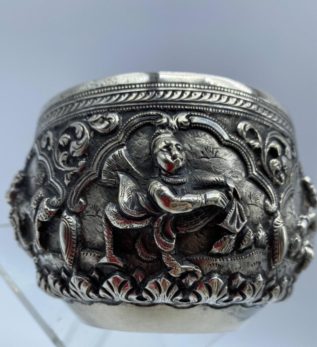 Antique Burmese solid silver Thabeik bowl 