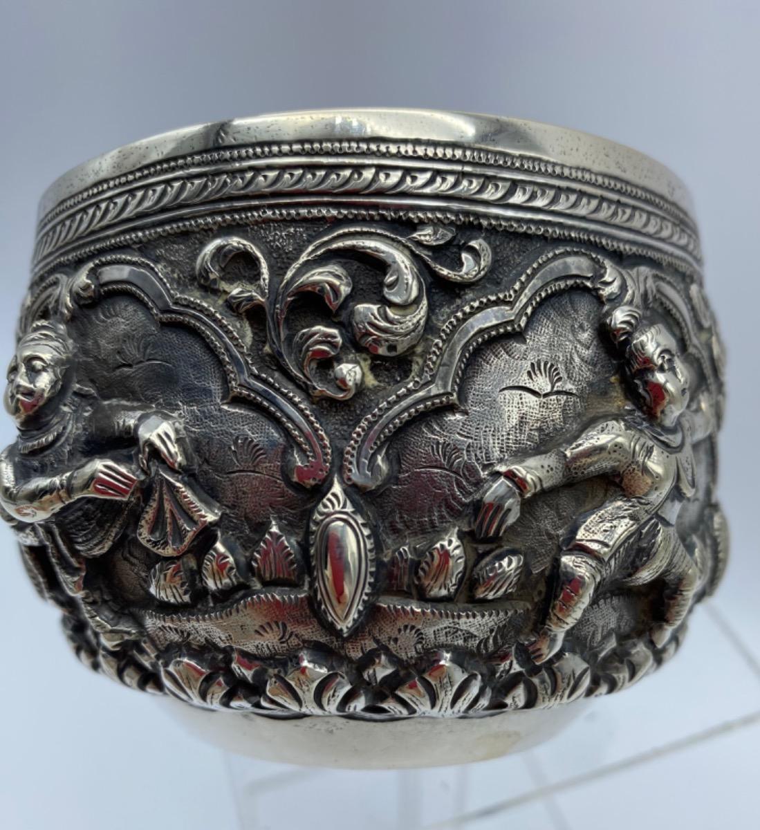 Antique Burmese solid silver Thabeik bowl 