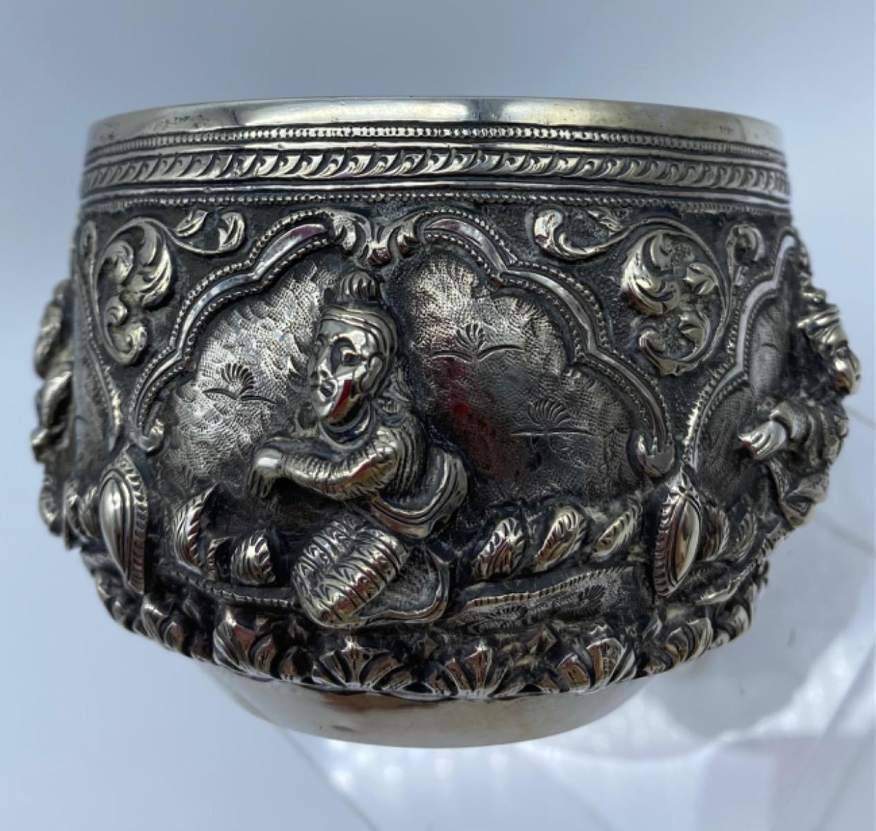 Antique Burmese solid silver Thabeik bowl 