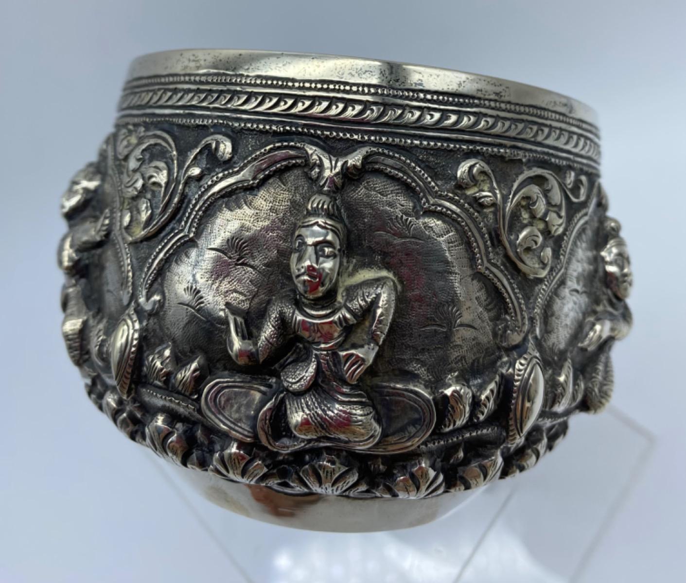 Antique Burmese solid silver Thabeik bowl 