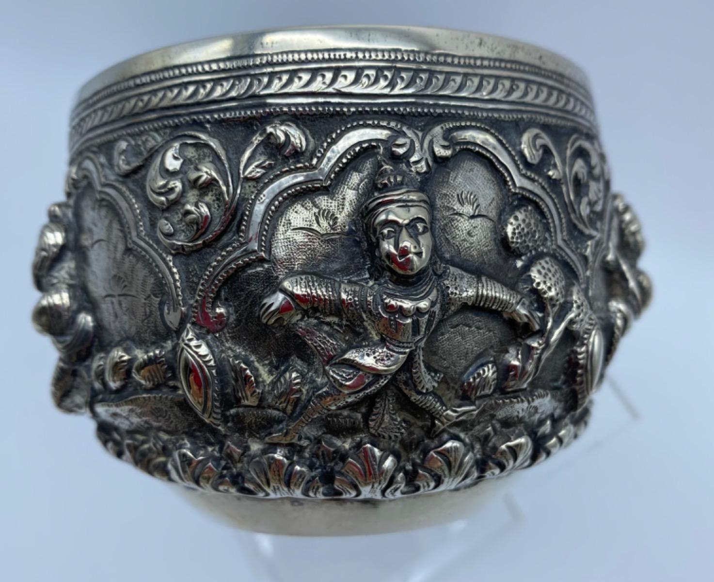 Antique Burmese solid silver Thabeik bowl 