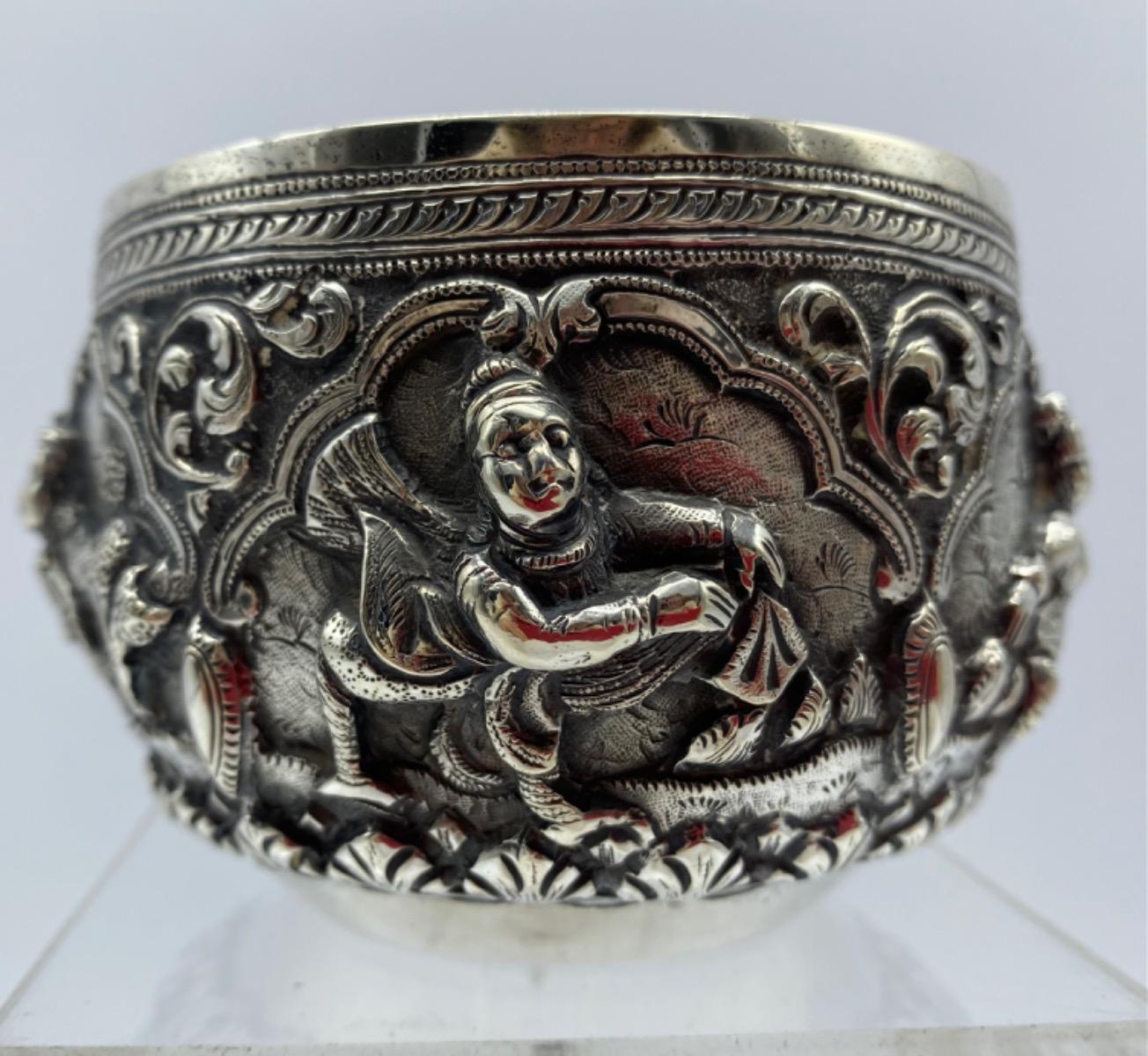 Antique Burmese solid silver Thabeik bowl 