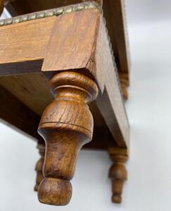 Antique pair of small oak leather topped and studded footstools 