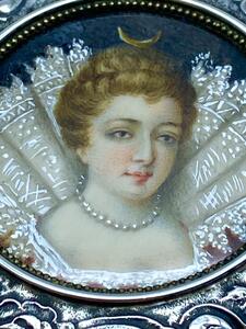Antique English silver lidded gilded box with miniature painting on top