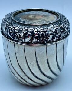 Antique English silver lidded gilded box with miniature painting on top