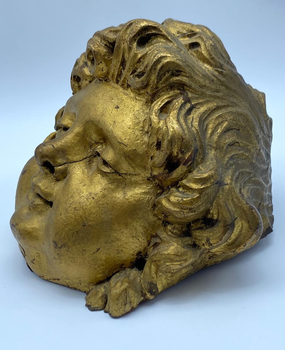 Antique French 17th 18th century carved giltwood Baroque angel head 