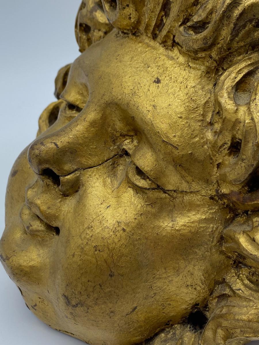 Antique French 17th 18th century carved giltwood Baroque angel head 