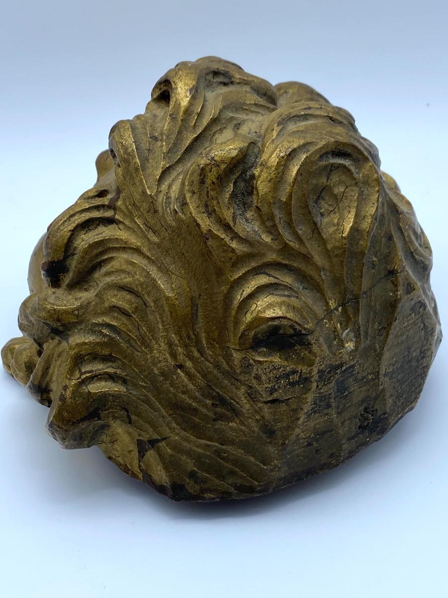 Antique French 17th 18th century carved giltwood Baroque angel head 