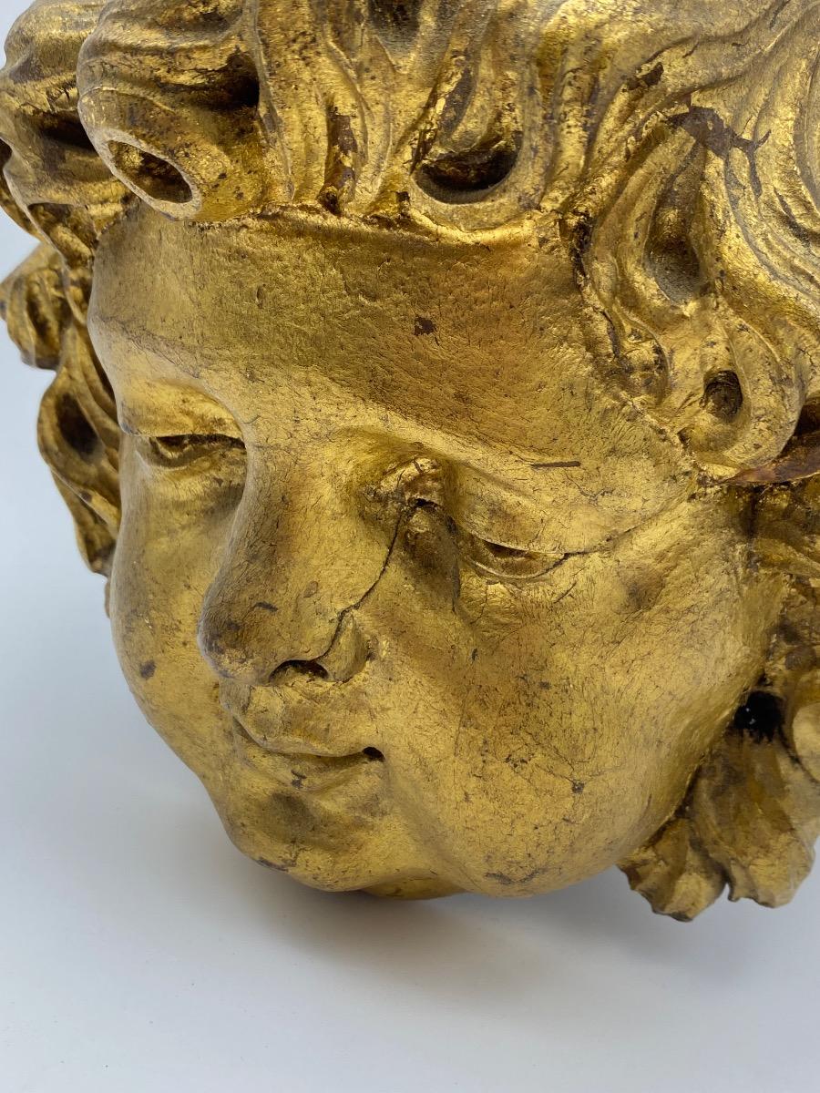 Antique French 17th 18th century carved giltwood Baroque angel head 