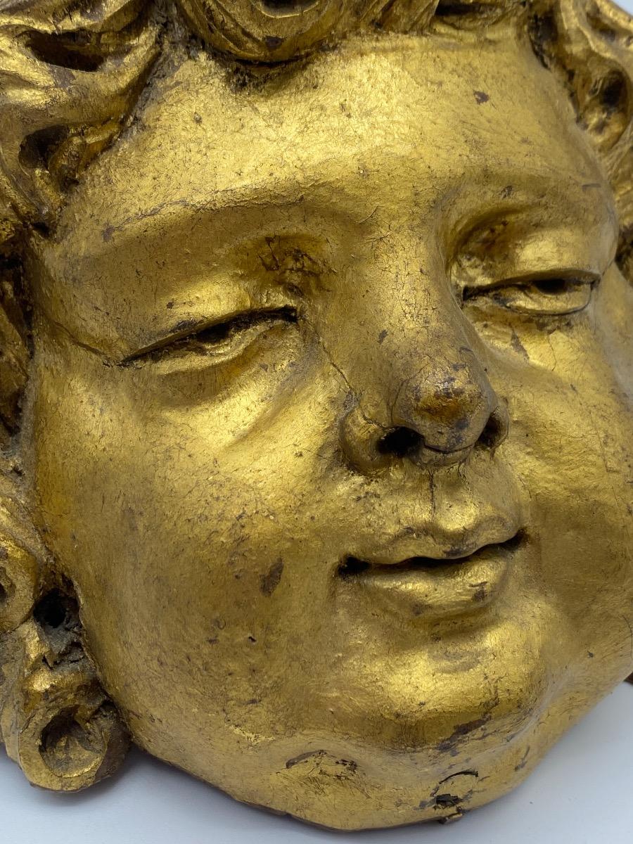Antique French 17th 18th century carved giltwood Baroque angel head 