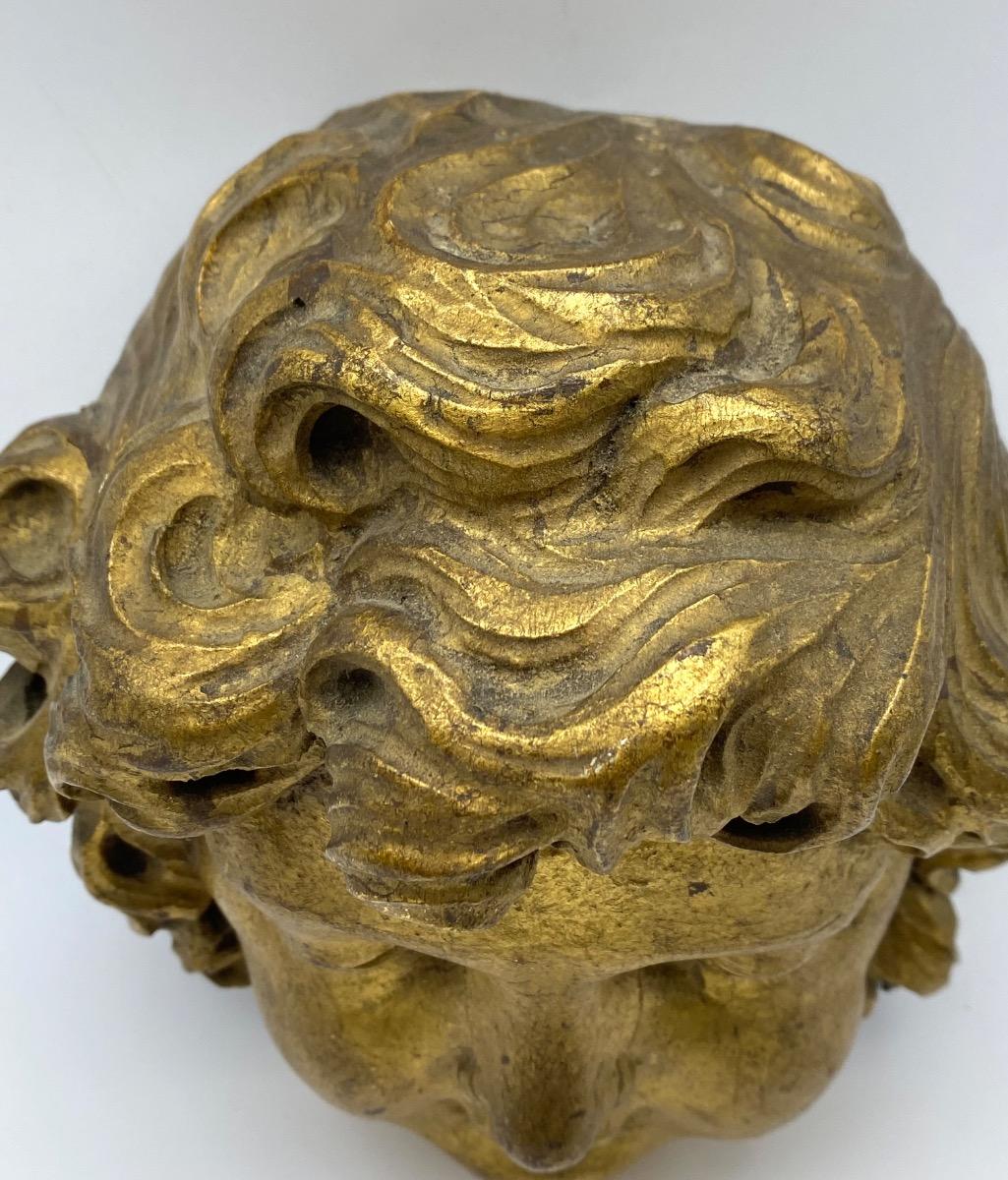 Antique French 17th 18th century carved giltwood Baroque angel head 