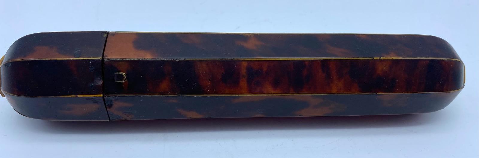 Antique French large 20 cm octagonal wood and tortoiseshell case Empire Restoration 
