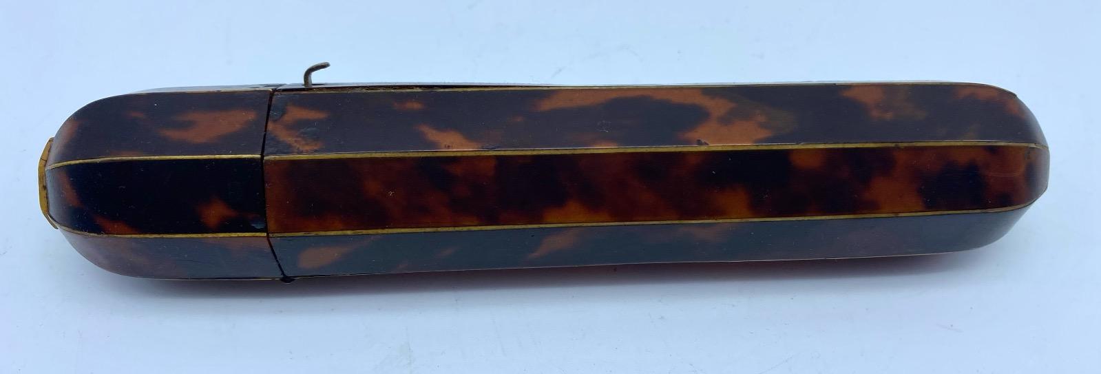 Antique French large 20 cm octagonal wood and tortoiseshell case Empire Restoration 