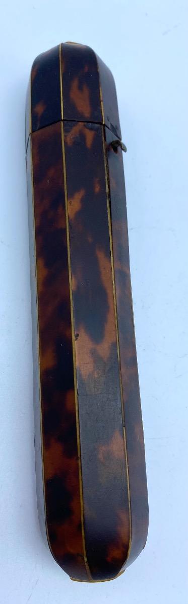 Antique French large 20 cm octagonal wood and tortoiseshell case Empire Restoration 