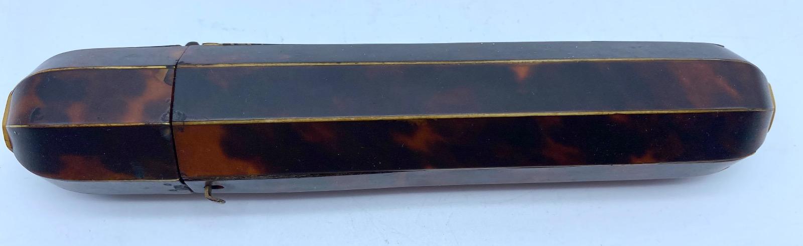 Antique French large 20 cm octagonal wood and tortoiseshell case Empire Restoration 