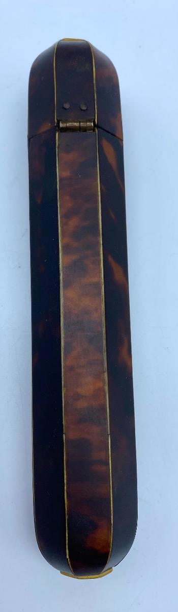 Antique French large 20 cm octagonal wood and tortoiseshell case Empire Restoration 