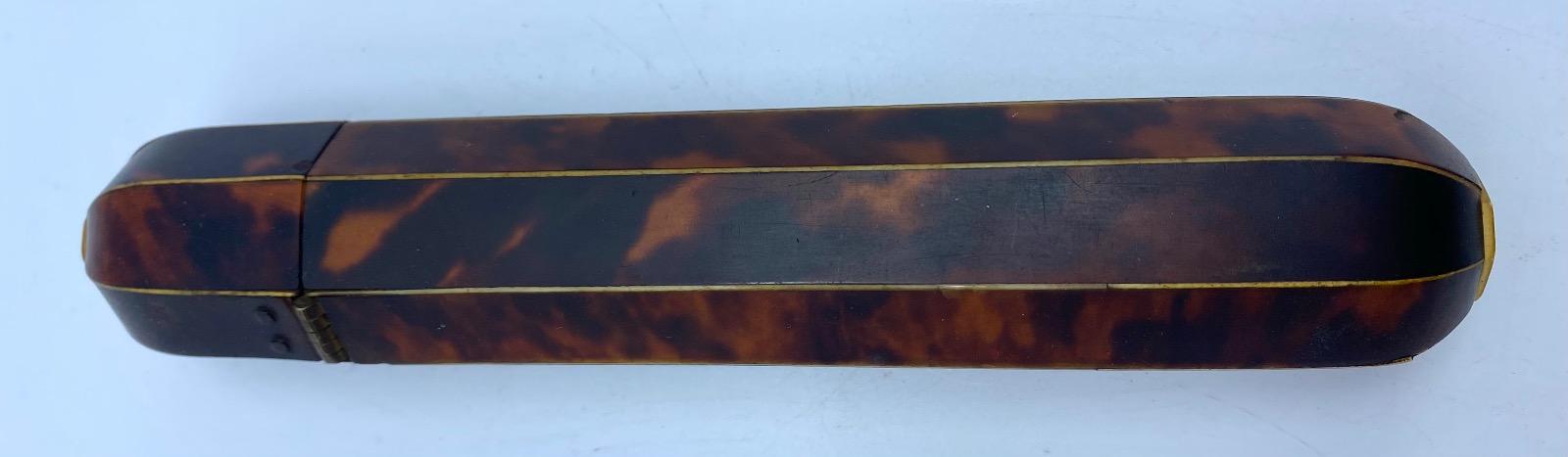 Antique French large 20 cm octagonal wood and tortoiseshell case Empire Restoration 