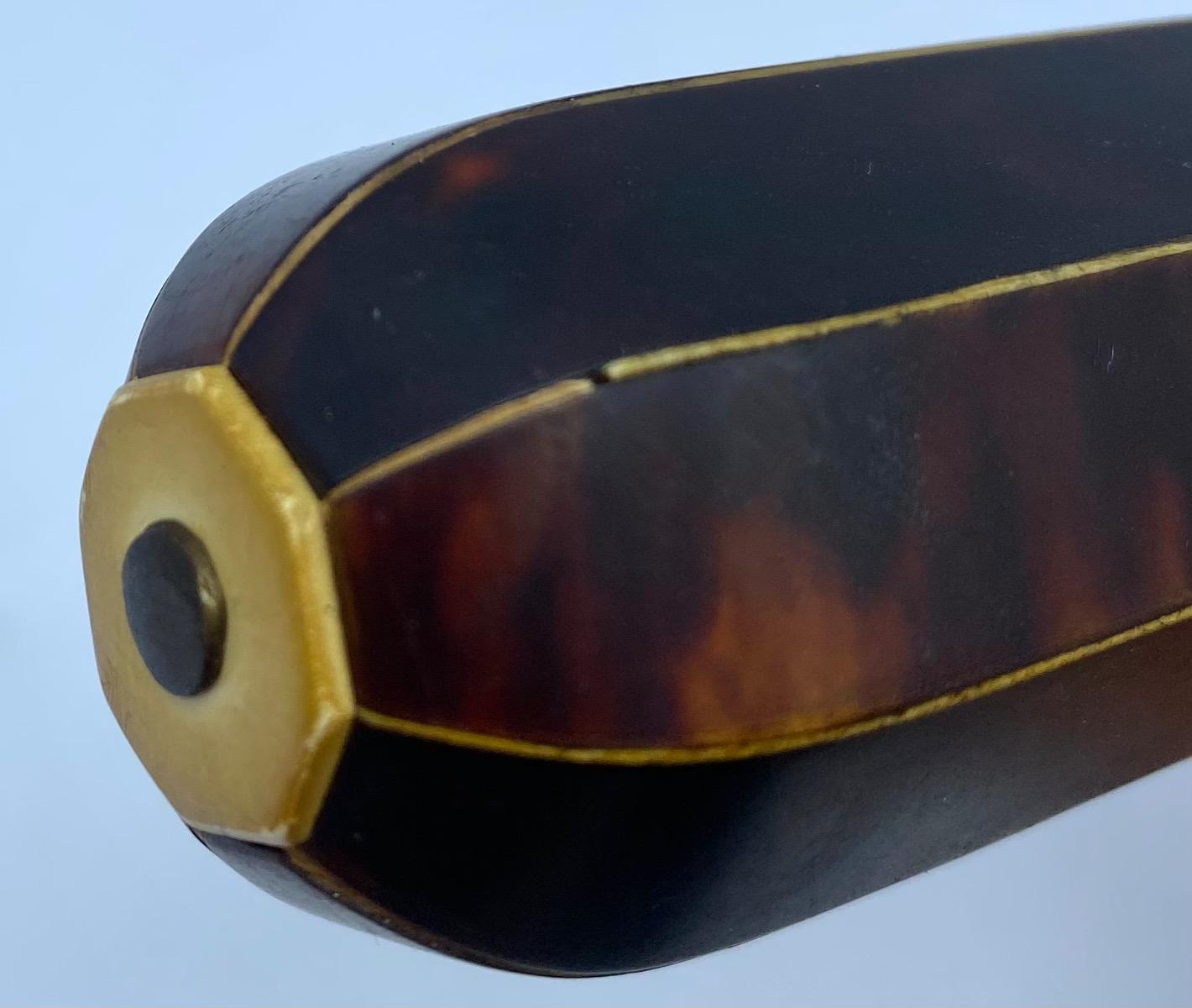 Antique French large 20 cm octagonal wood and tortoiseshell case Empire Restoration 