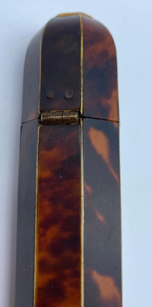 Antique French large 20 cm octagonal wood and tortoiseshell case Empire Restoration 
