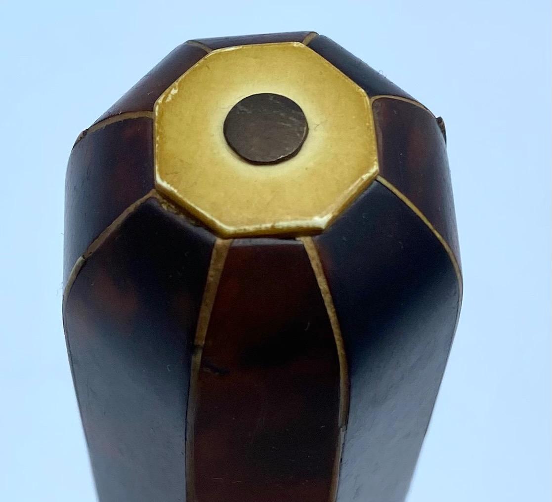 Antique French large 20 cm octagonal wood and tortoiseshell case Empire Restoration 