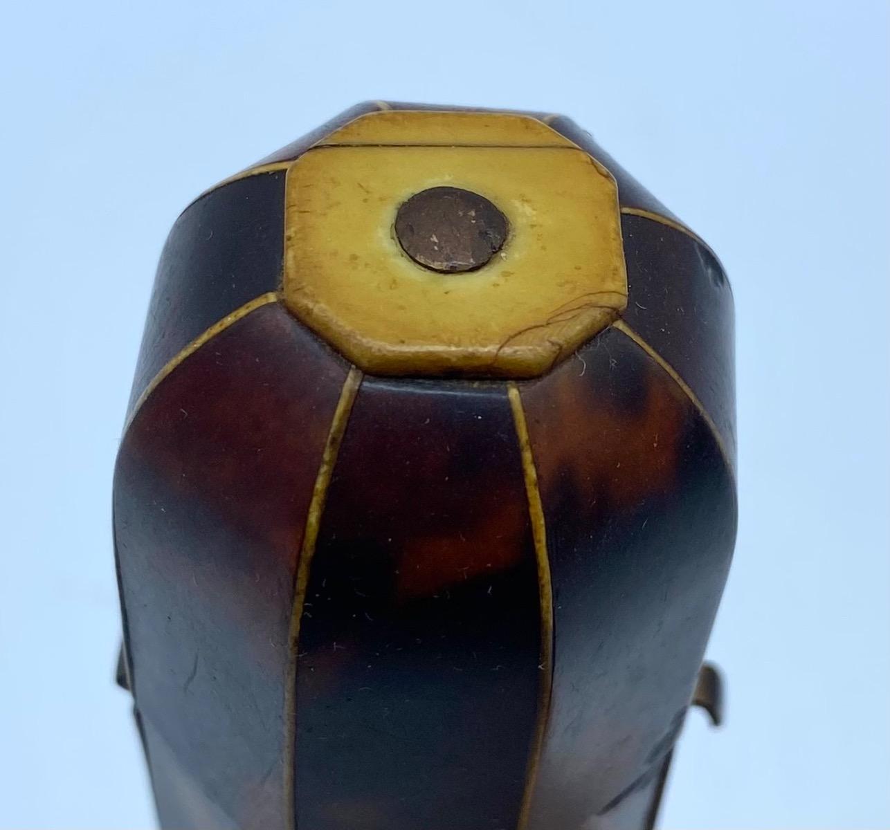 Antique French large 20 cm octagonal wood and tortoiseshell case Empire Restoration 