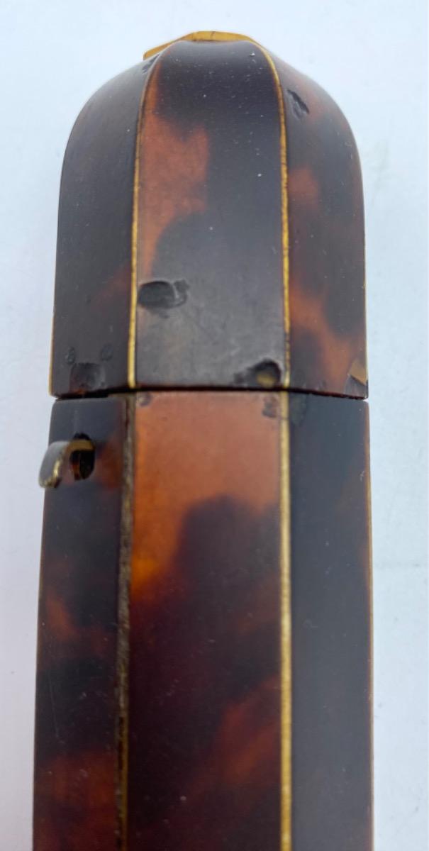 Antique French large 20 cm octagonal wood and tortoiseshell case Empire Restoration 