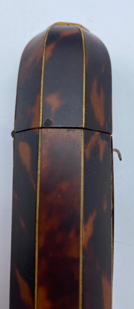 Antique French large 20 cm octagonal wood and tortoiseshell case Empire Restoration 