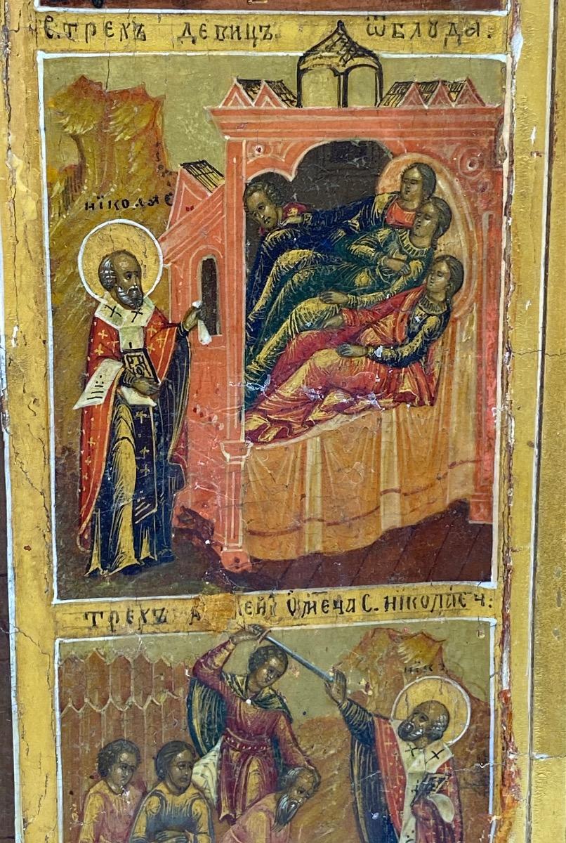 Antique important 53,5 x 44 cm Russian Orthodox icon of St. Nicholas of Mozhaysk 
