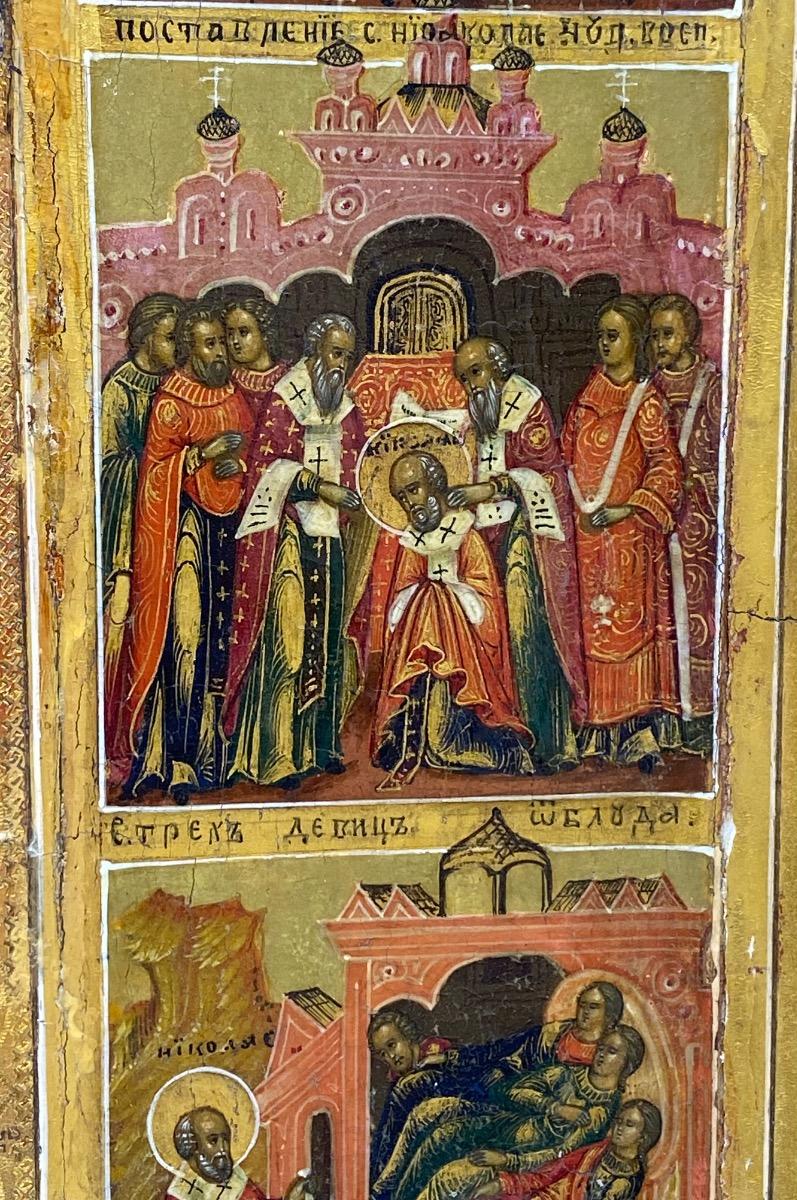 Antique important 53,5 x 44 cm Russian Orthodox icon of St. Nicholas of Mozhaysk 
