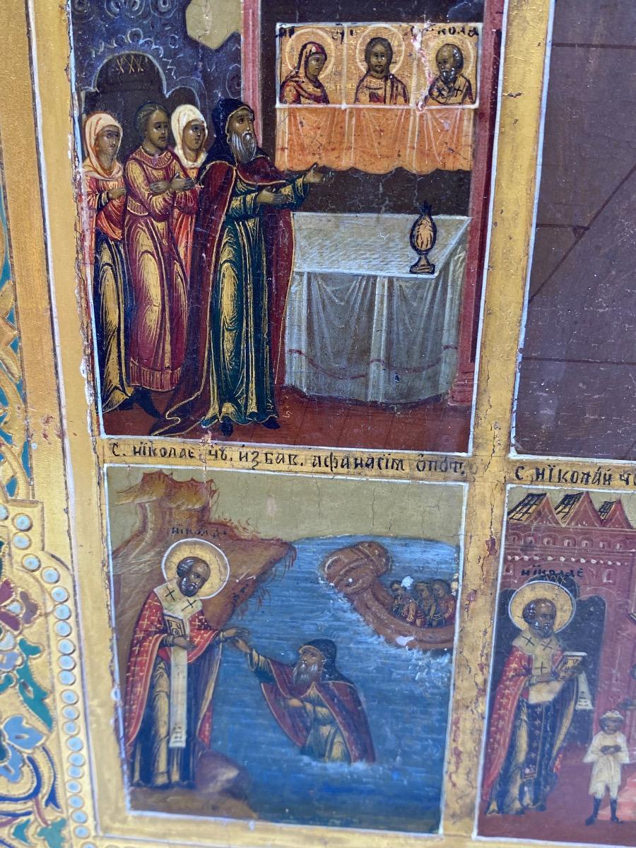 Antique important 53,5 x 44 cm Russian Orthodox icon of St. Nicholas of Mozhaysk 