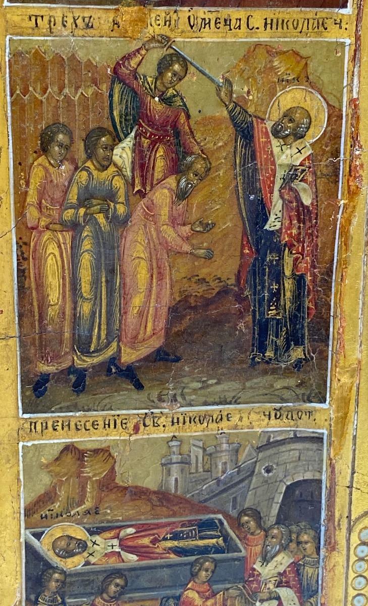 Antique important 53,5 x 44 cm Russian Orthodox icon of St. Nicholas of Mozhaysk 