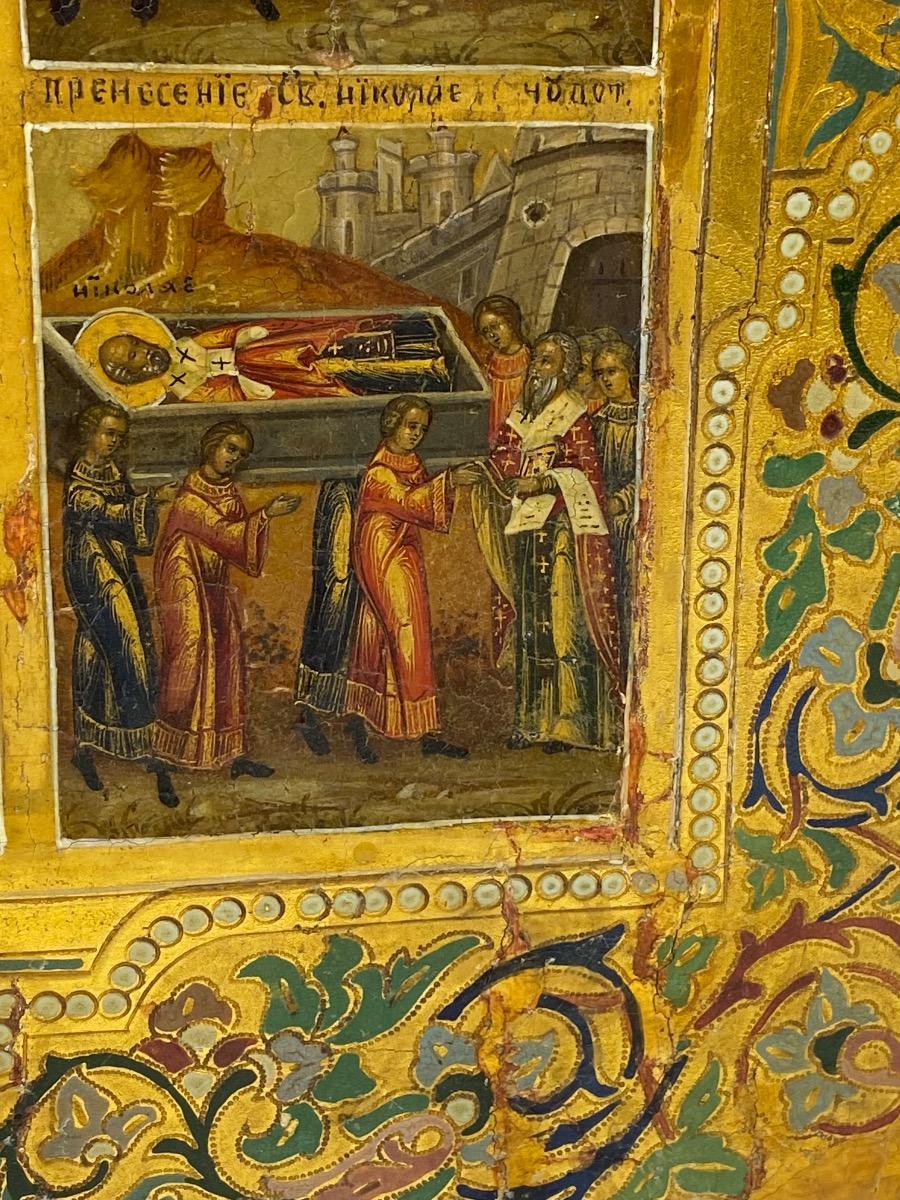 Antique important 53,5 x 44 cm Russian Orthodox icon of St. Nicholas of Mozhaysk 