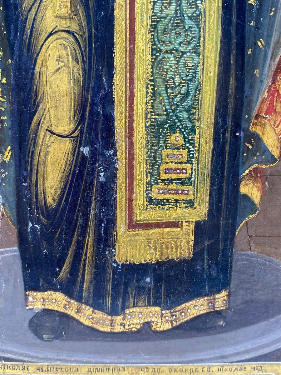 Antique important 53,5 x 44 cm Russian Orthodox icon of St. Nicholas of Mozhaysk 