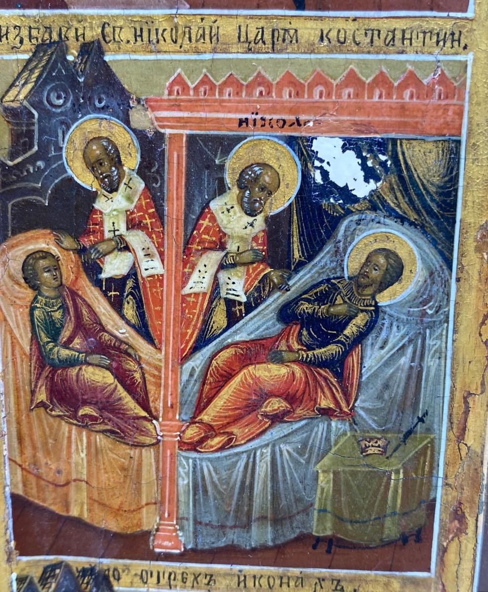 Antique important 53,5 x 44 cm Russian Orthodox icon of St. Nicholas of Mozhaysk 