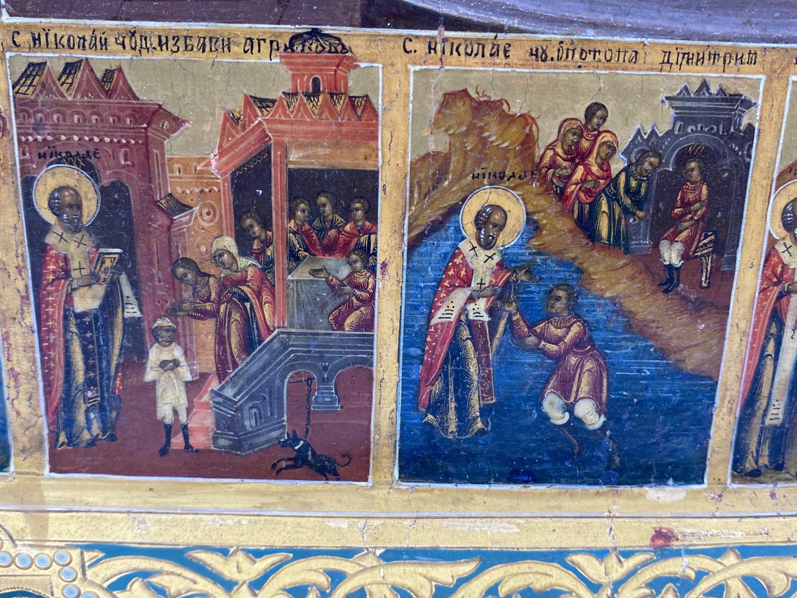 Antique important 53,5 x 44 cm Russian Orthodox icon of St. Nicholas of Mozhaysk 