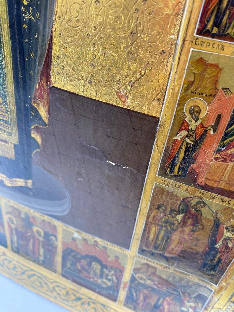 Antique important 53,5 x 44 cm Russian Orthodox icon of St. Nicholas of Mozhaysk 