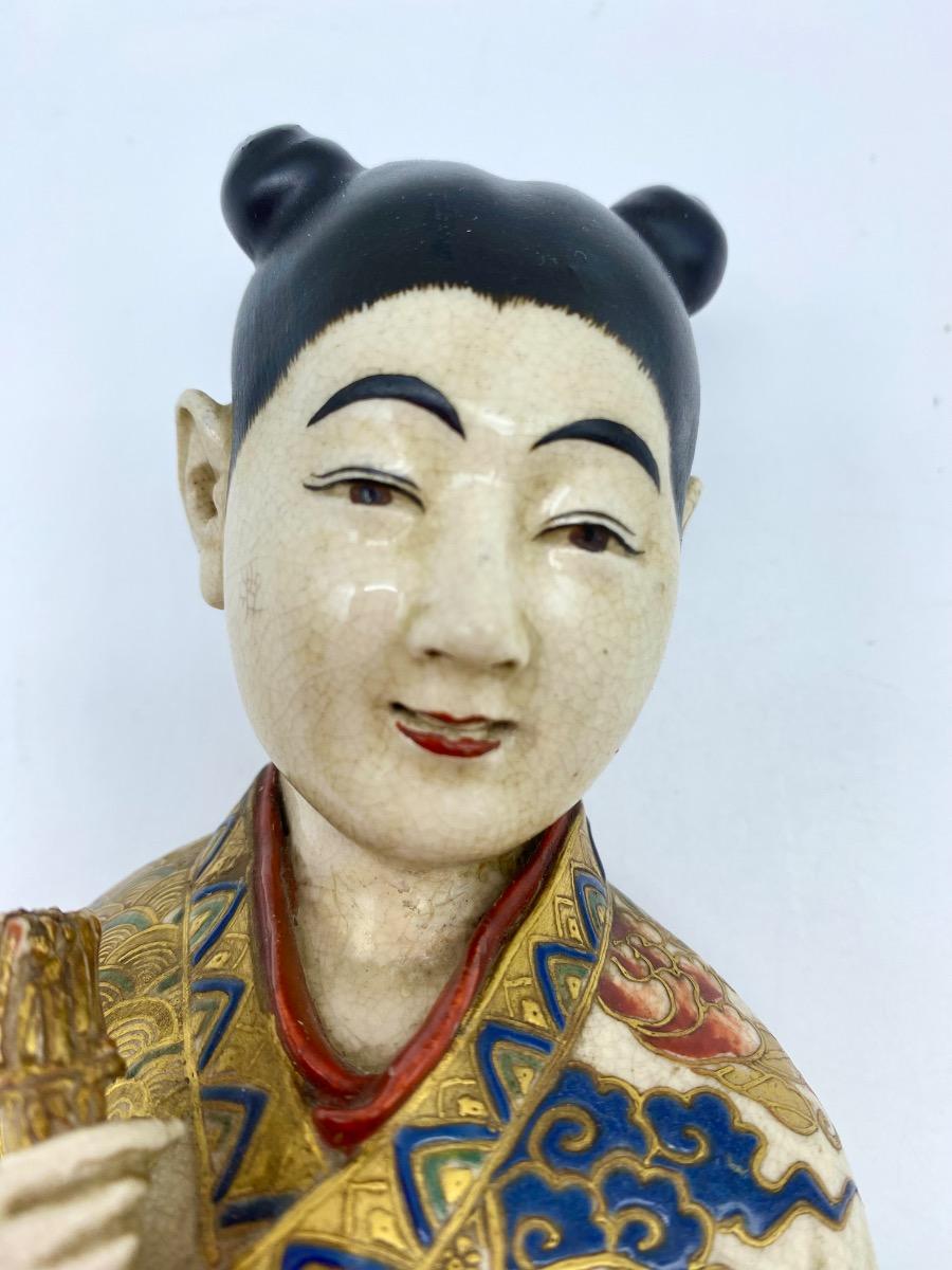 Antique Japanese Meiji period Satsuma ceramic statue of a woman in kimono 29 cm 