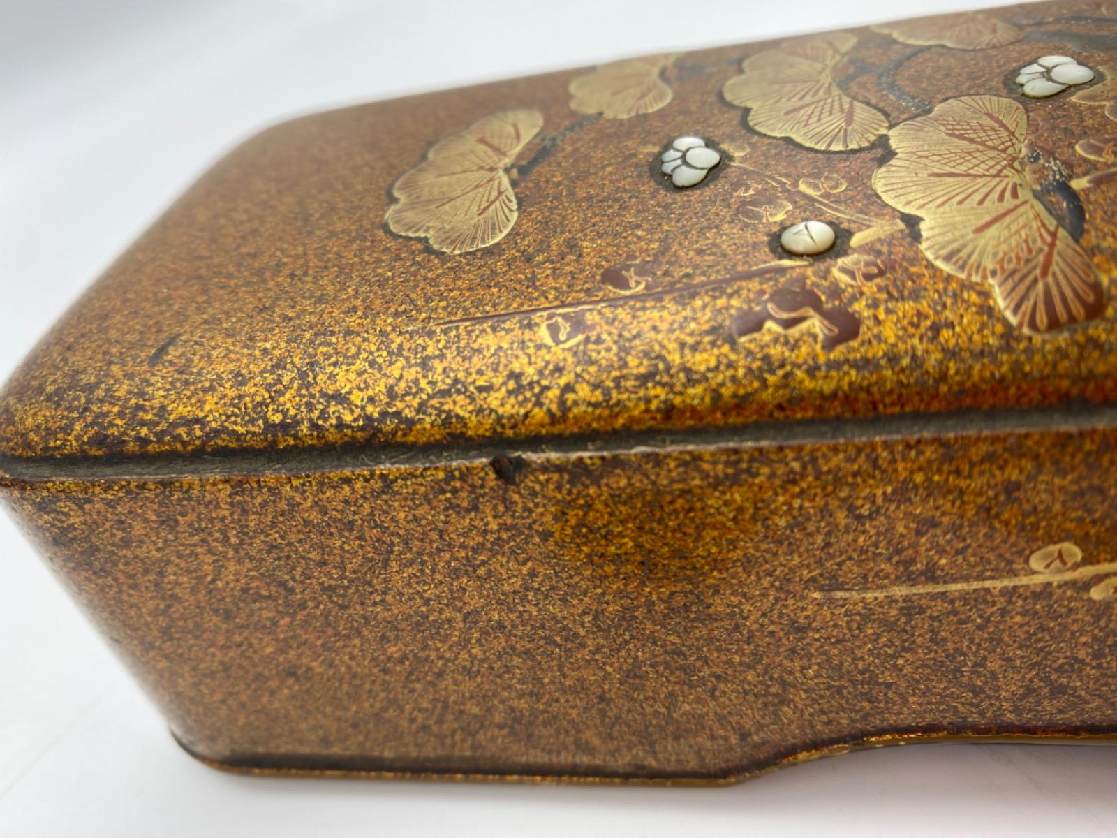 Antique Meiji period Japanese lacquered Maki-e inlaid Fubako 