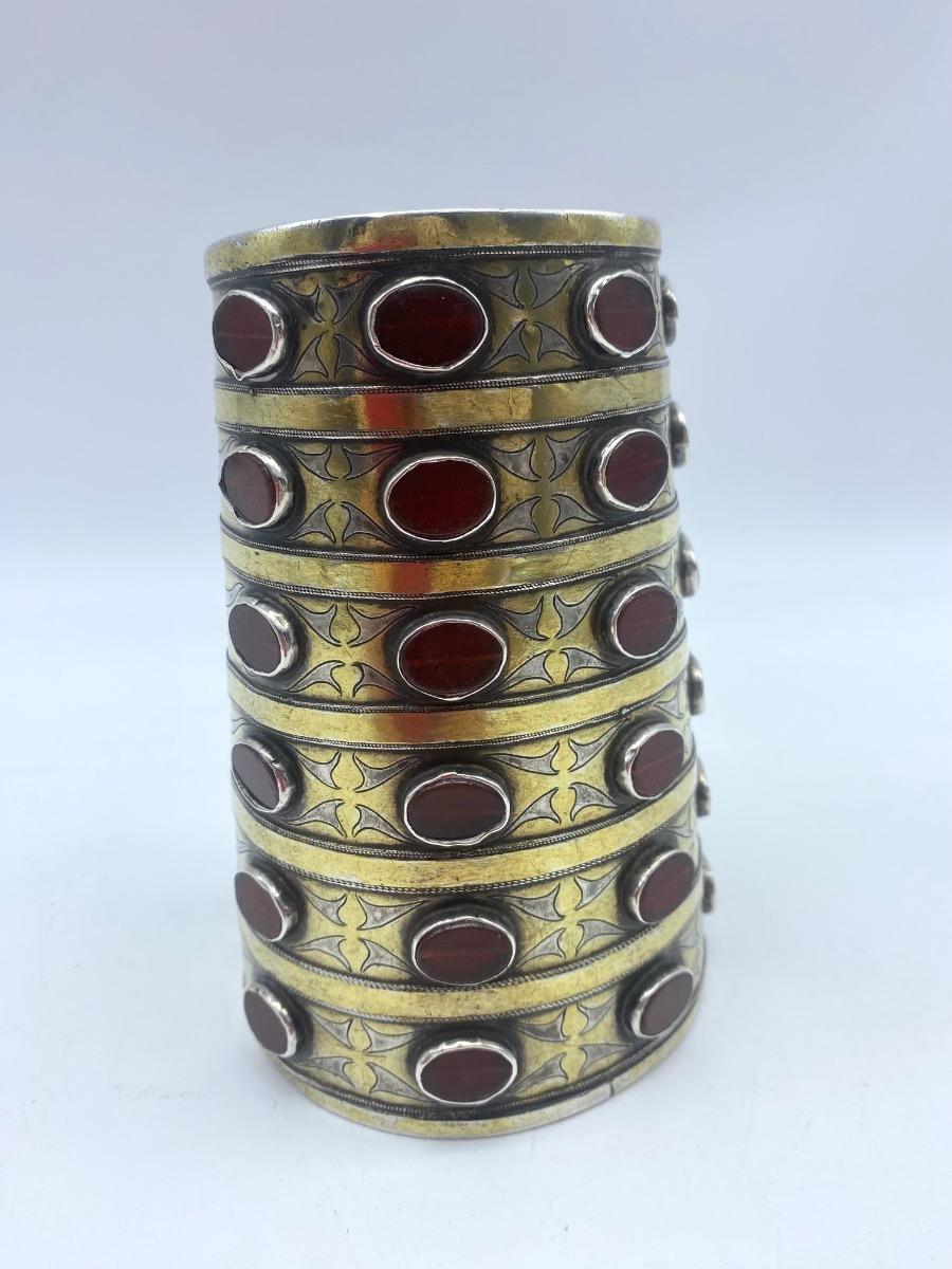 Antique rare Turkmen Tekke ethnic silver and carnelian bracelet