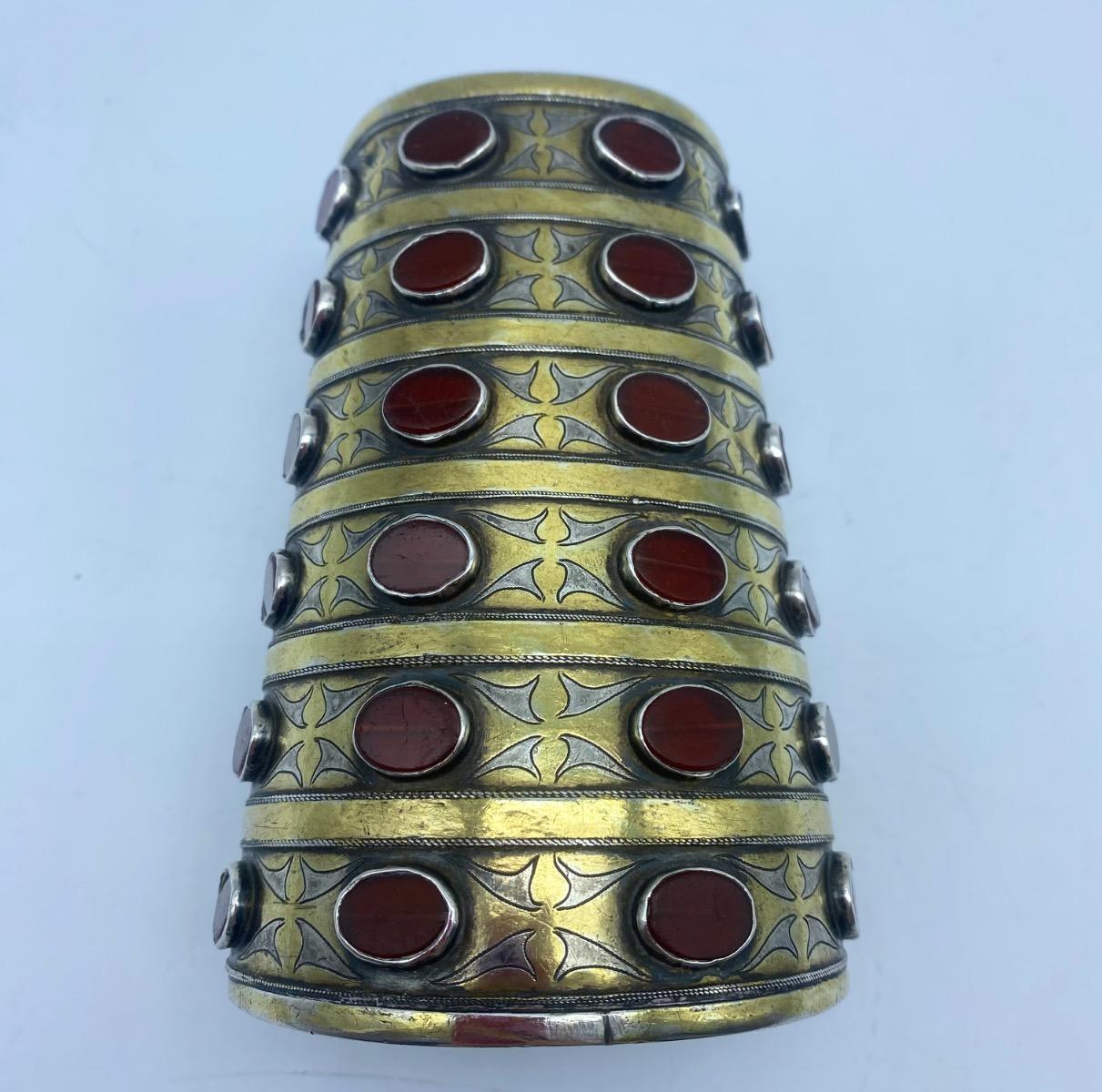 Antique rare Turkmen Tekke ethnic silver and carnelian bracelet