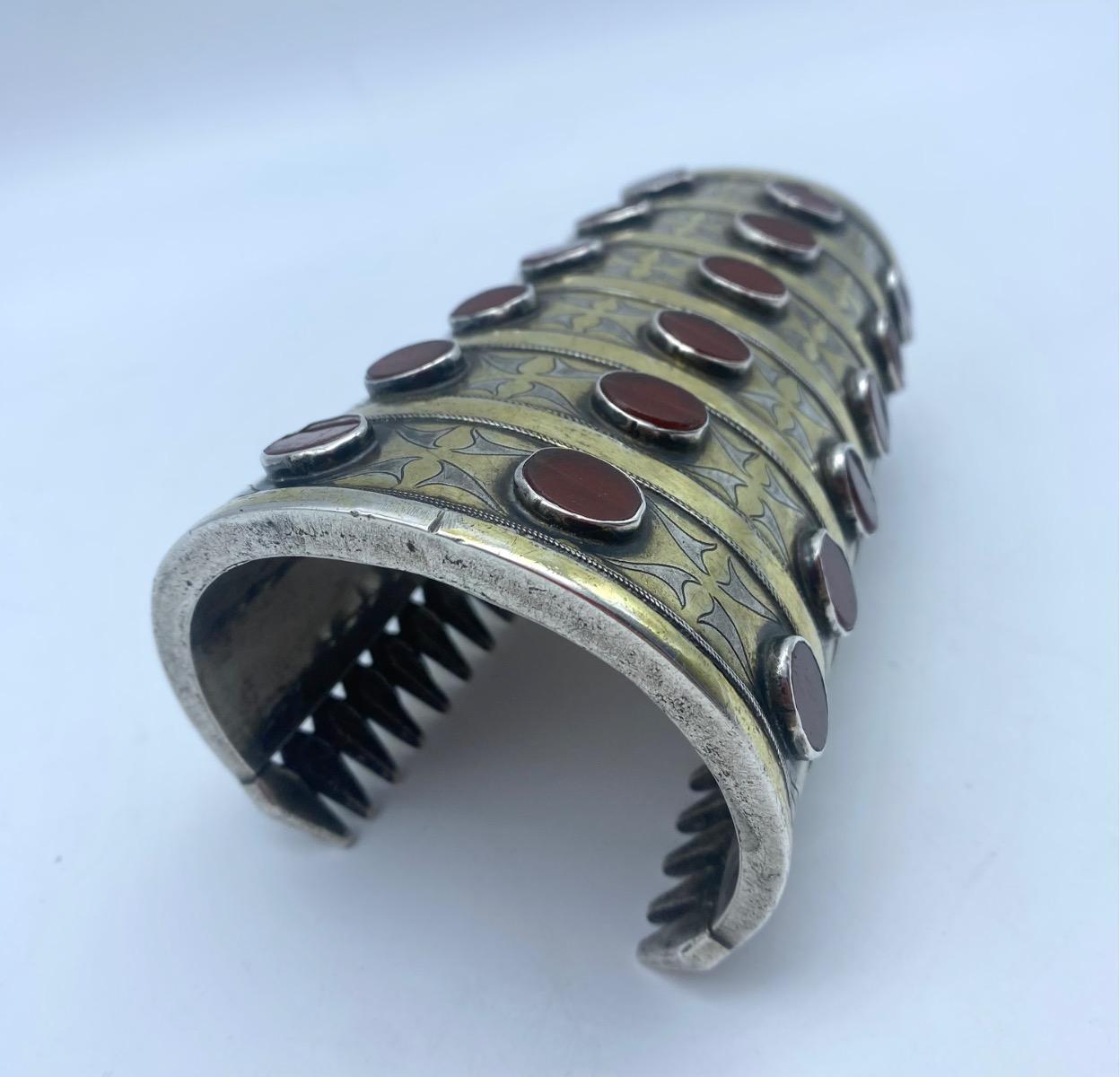 Antique rare Turkmen Tekke ethnic silver and carnelian bracelet