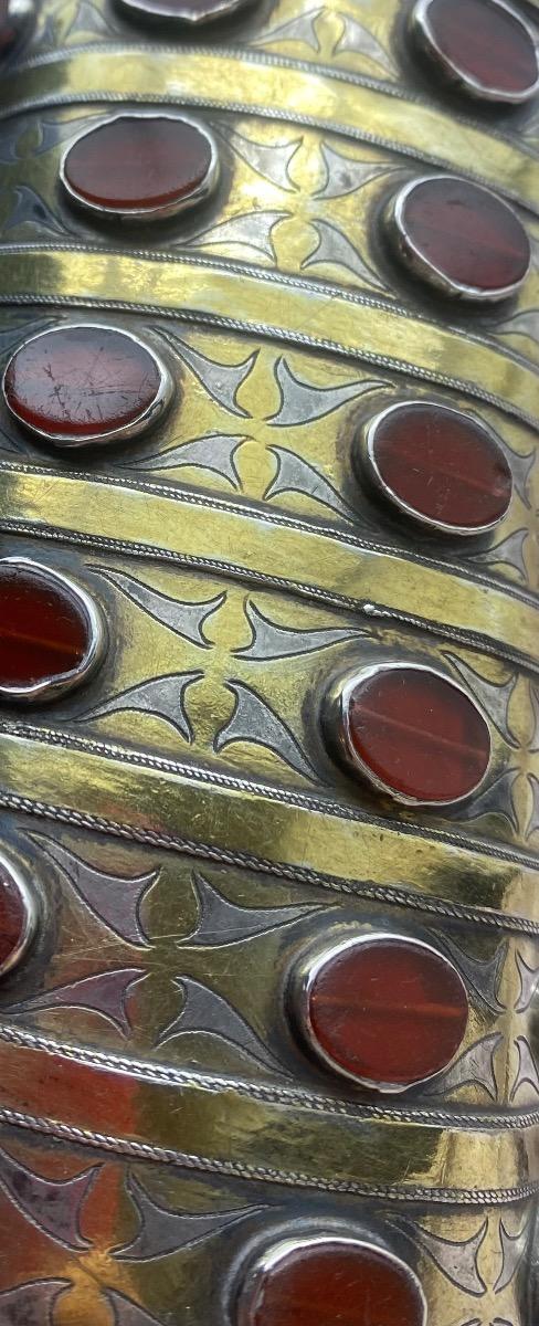 Antique rare Turkmen Tekke ethnic silver and carnelian bracelet