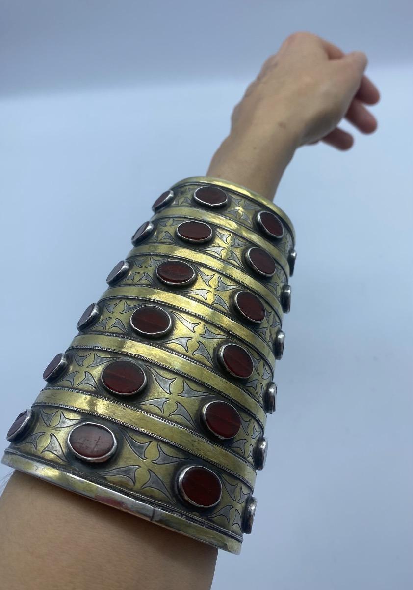 Antique rare Turkmen Tekke ethnic silver and carnelian bracelet