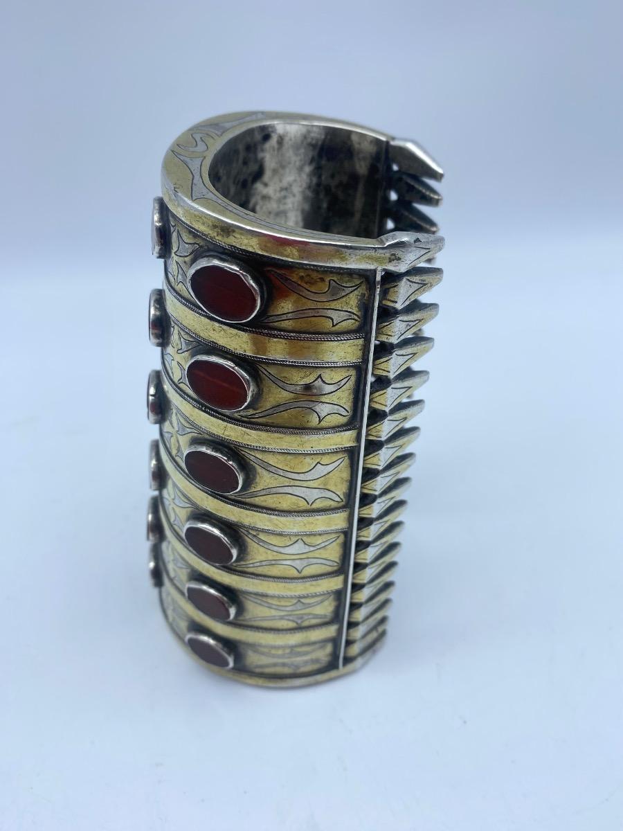 Antique rare Turkmen Tekke ethnic silver and carnelian bracelet