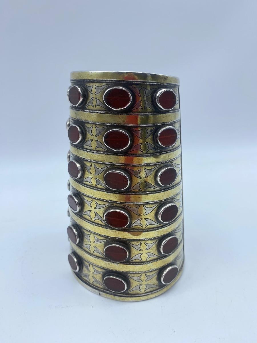 Antique rare Turkmen Tekke ethnic silver and carnelian bracelet