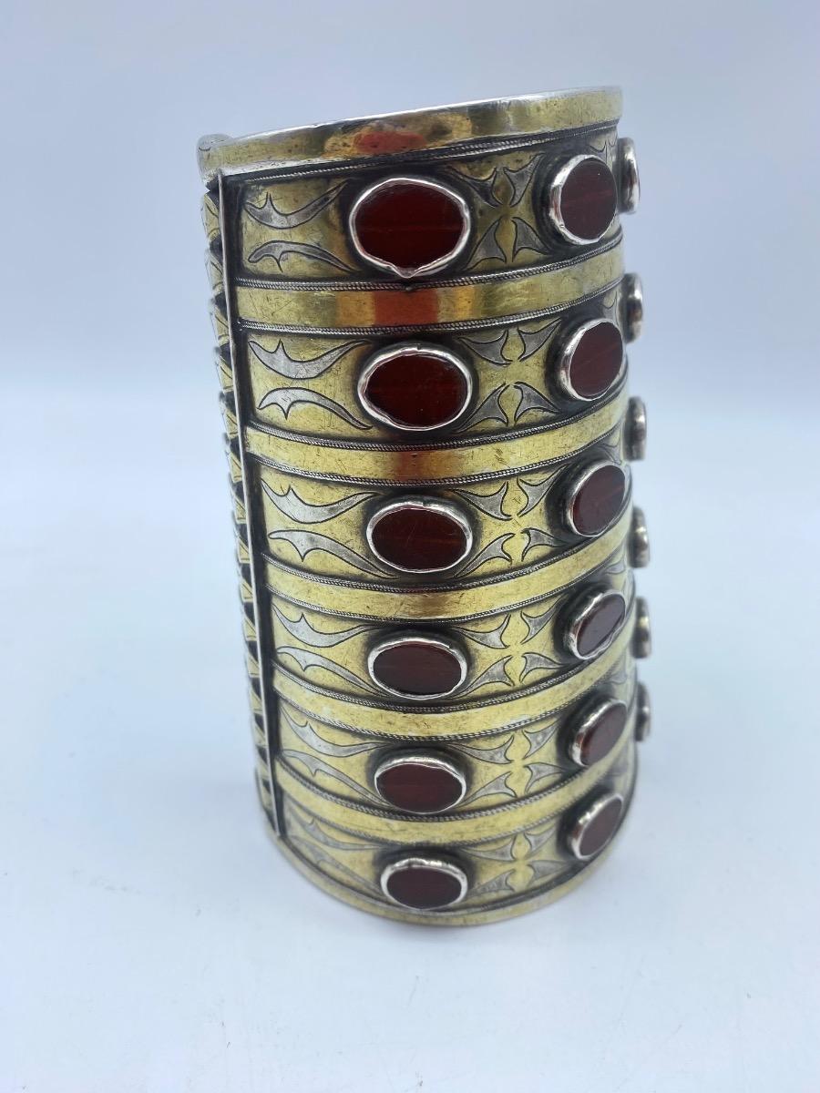 Antique rare Turkmen Tekke ethnic silver and carnelian bracelet