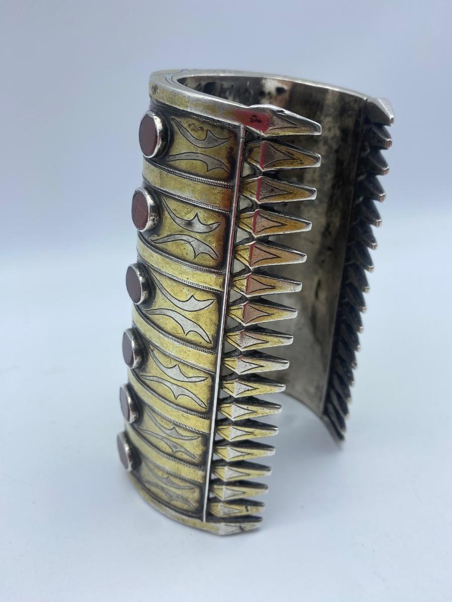 Antique rare Turkmen Tekke ethnic silver and carnelian bracelet